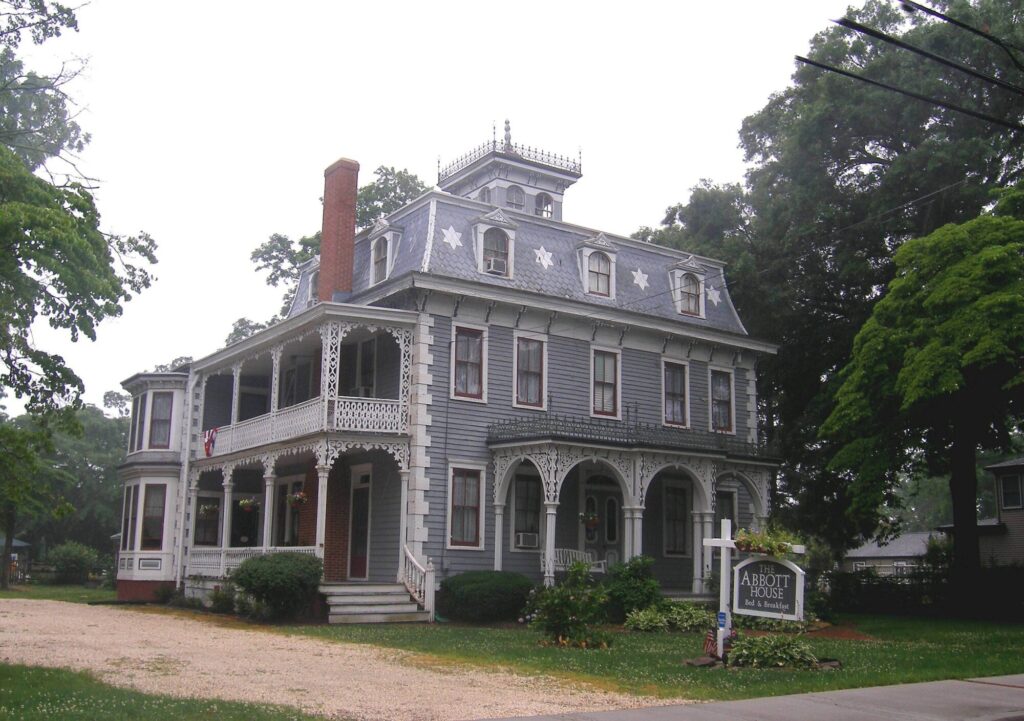 Restored exterior of the historic Abbott House following structural rehabilitation and historic restoration.