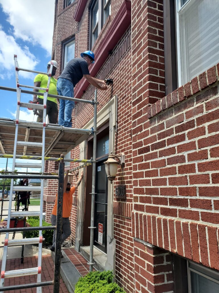 apartment building side view with construction
