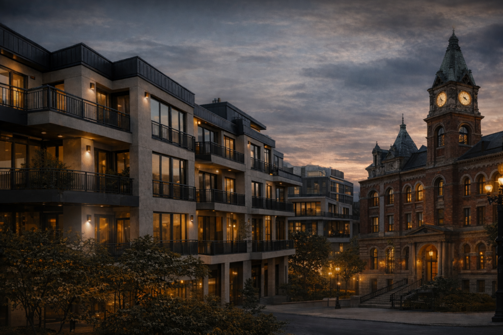 Condos and historic photo